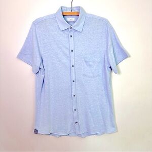 Tom James Mens L cotton linen blue button up short sleeve shirt